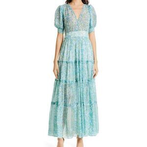 BYTIMO Blue Floral Tiered Chiffon Maxi DRESS -  NWT Size Medium